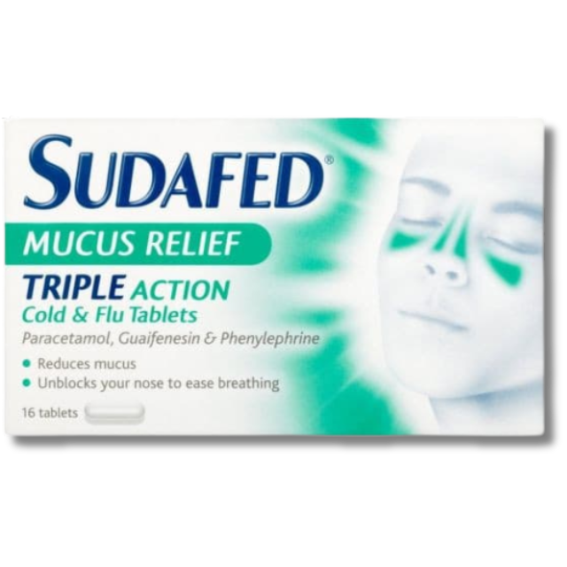 Sudafed Mucus Relief Triple Action - 16 Tablets